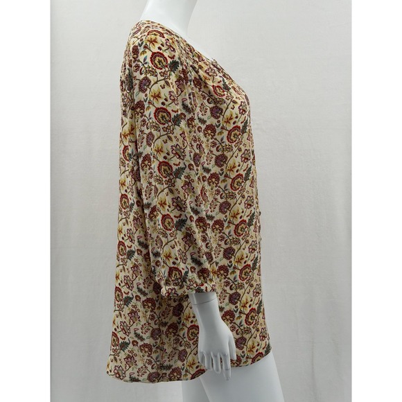Rose + Olive Top Womens 1X Cream Yellow Floral Button Up Sheer Spring Peasant - Picture 3 of 10